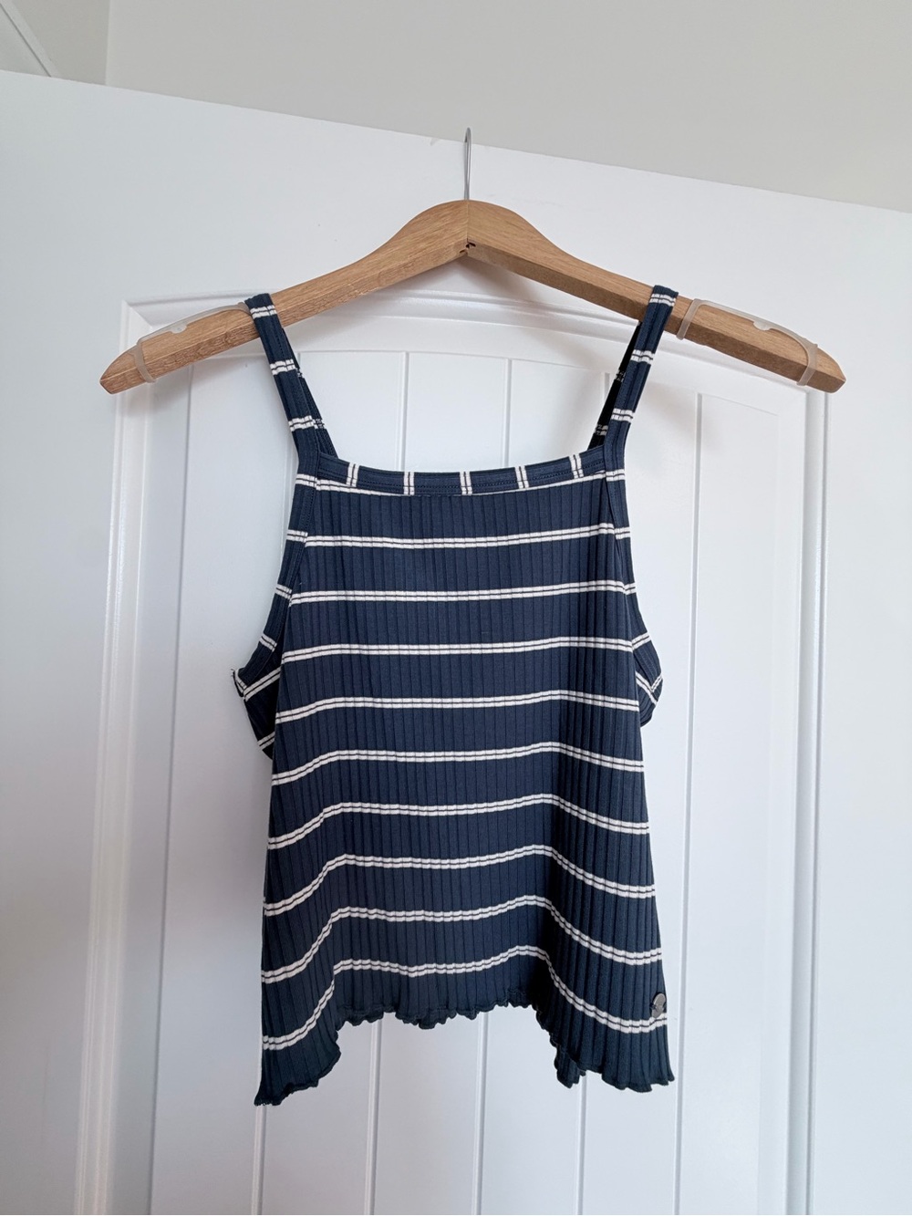 ROXY Navy White Striped Ribbed Swing Cami Tank Top S